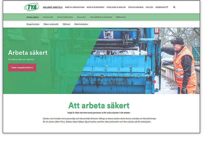 Skärmbild på Arbeta säkert