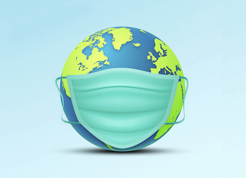 Coronavirus/ corona virus concept. World or earth put mask to fi