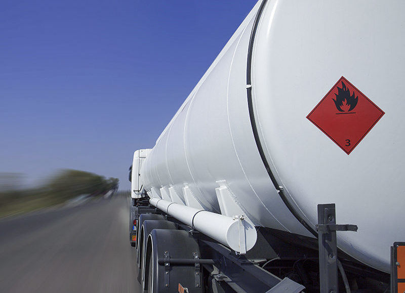 Tanker lorry or truck on a motorway