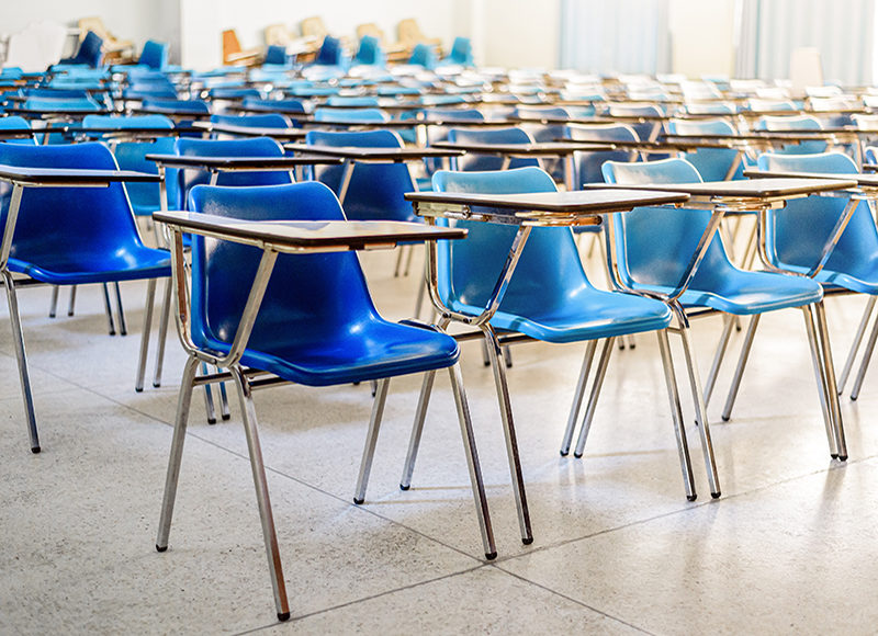 Interior of an empty school classroom