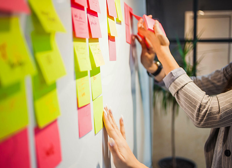 project management, agile methodology. young business woman in the office